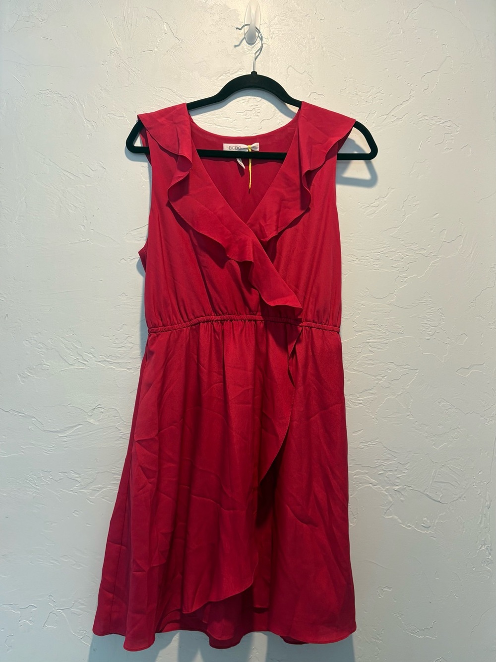 BCBGeneration Fuchsia Ruffle Wrap-Front Midi Dress